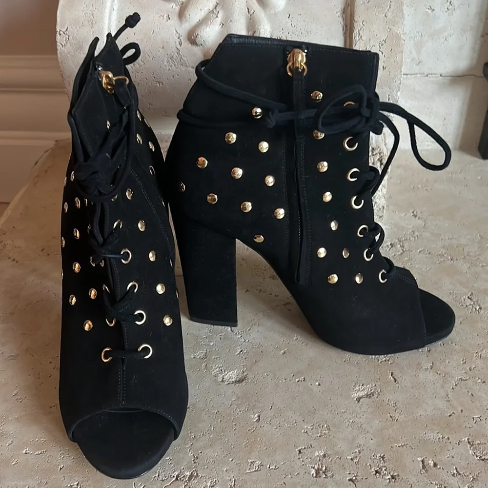 Giuseppe Zanotti Black Suede Alien Peep Toe Booties